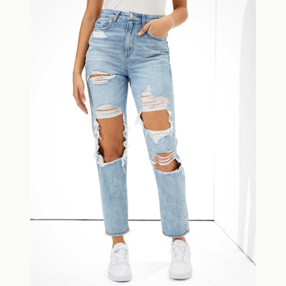 American Eagle Women's Ripped High Waist Mom Jean - 2